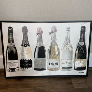 Oliver Gal canvas painting of fashion champagne bottles. Signed by artist.
